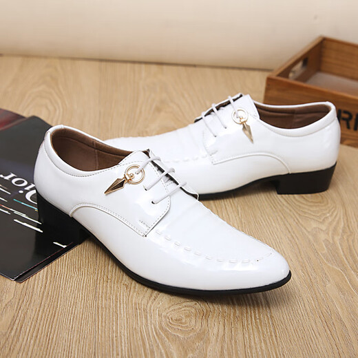 R RED DRAGONFLY red dragonfly new spring and autumn wedding dress studio photo men's leather shoes white casual shiny youth Korean style groom's leather black_6210 giant cow 37