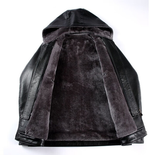 FEEKEKE international first-line luxury brand leather jacket men's sheepskin detachable hood lapel middle-aged thickened warm leather black one size fits all 175/92A
