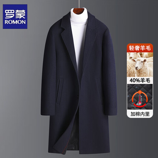 ROMON woolen coat men's mid-length 2025 new Korean style autumn and winter thickened woolen loose coat windbreaker winter style black cotton XL