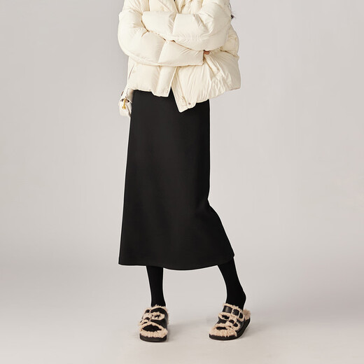 SOFSIL Acetate Wool Premium Slim Slit Skirt 2025 Winter Fashion Thickened Mid-Length Straight Skirt Black L (28)