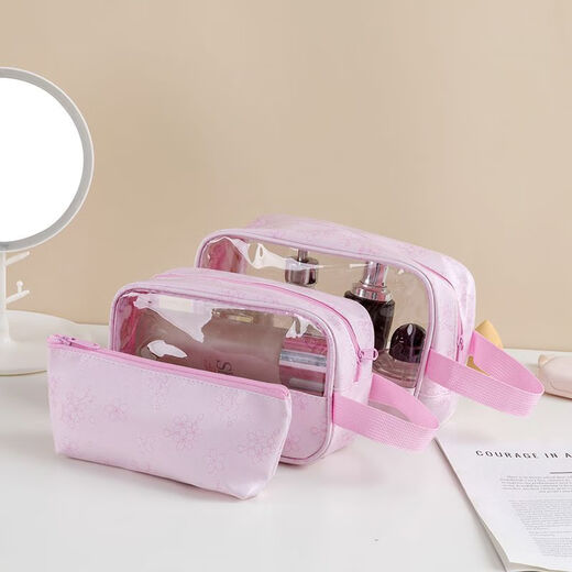 Fantasy PU splicing cosmetic bag PVC transparent waterproof toiletry bag travel portable handbag large capacity bath storage transparent large size