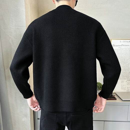 NYJO European Station Men's Sweater Winter Slim Casual Button Henley Collar Sweater Jacket Warm Clothes High-end Gray M