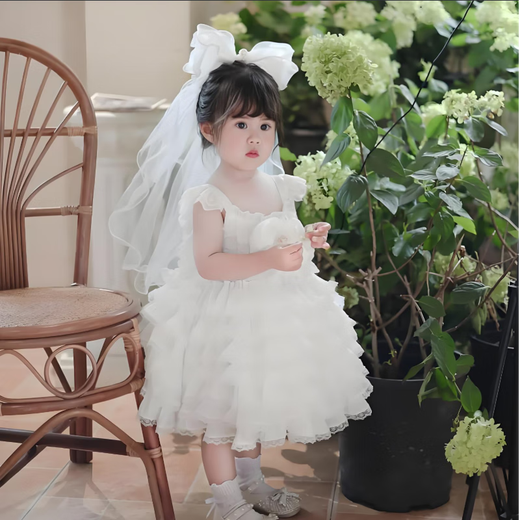 Fan Shengyu Children's Veil Girl Princess Dress Bow Tiara Birthday Hairpin Baby Flower Girl Hair Accessory Girl Hairpin Wedding Dress Bow Veil-50cm