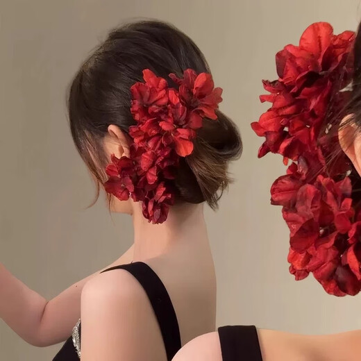 QBILY Simulated flower hairpins 3-pack Bridal engagement retro red flower new Chinese dress accessories Rose purple simulated flower hairpins 3-pack