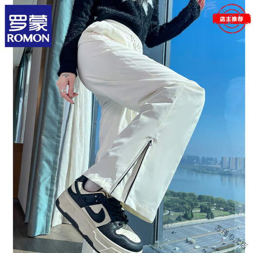 ROMON micro-flared down pants for women's winter outer wear, new warm Northeastern warm and thickened cold-proof fashionable bell-bottomed pants, white S