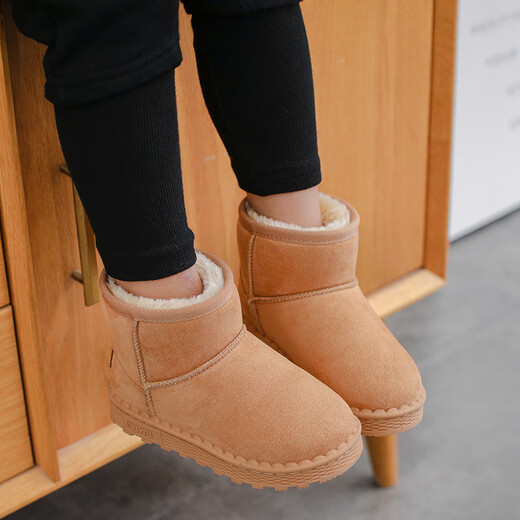 Pull back children's snow boots winter style girls' shoes boys' warm plus fleece cotton shoes WBNJS0375 camel 36