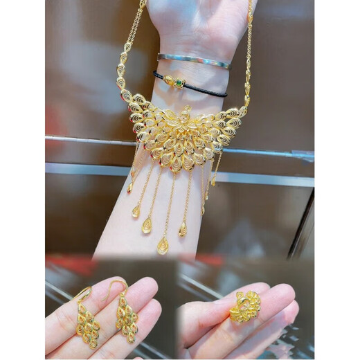 Fuwu old phoenix imitation fake three gold jewelry fake sand gold hardware set pig brand dragon and phoenix bracelet Chinese knot peacock necklace