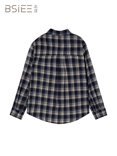BSIEEBSiEE 2025 winter new style lapel POLO long-sleeved classic plaid single pocket casual plaid shirt navy M