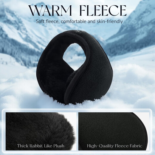 KINGXIAOJING German winter warm earmuffs, earmuffs, men's back-worn earmuffs, foldable earmuffs, winter women's ear warmer hats, black polar fleece, extended and thickened, foldable, back-worn earmuffs, 1 piece