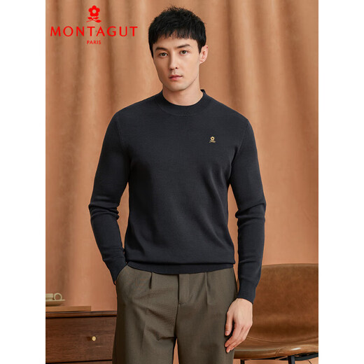 MONTAGUT high-end cashmere sweater men's autumn and winter middle-aged brand round neck solid color long-sleeved T-shirt wool base gray green 04 M 165