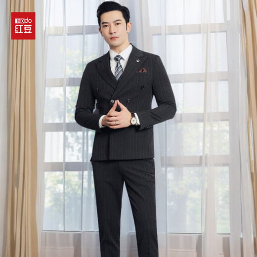 Red bean casual suit suit men's striped business professional formal Korean version slim groom wedding dress trendy black vest 2XL