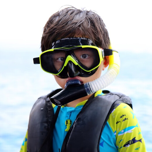 AQUADIVE儿童潜水镜干 干拭呼吸管套装游泳护鼻一体面罩浮潜三宝 M220黄黑+SN118黄+黄潜水袜