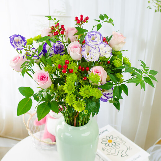 Jingdong Flowers (Zen Lotus Heart)-Kunming Flower Base Straight Hair Roses Lily Multi-head Bouquet Flowers Straight Hair Source