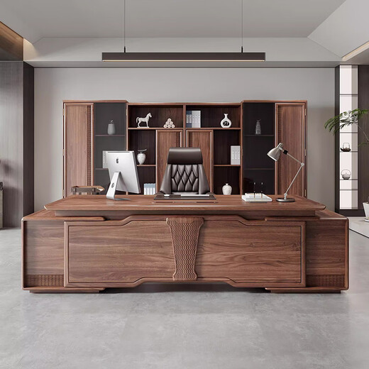 Solid wood desk, new Chinese style boss desk, ebony wood executive desk, modern light luxury general manager room decorative cabinet combination, boss desk customization, consult customer service