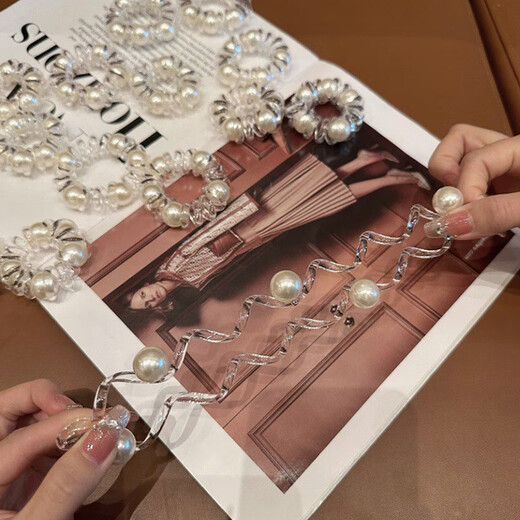 High-end pearl phone cord hair band for women new style hair tie headband for women rubber band high-end headwear FQ152-Pearl phone cord 3 pcs