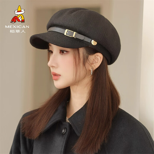 Scarecrow Hat Women's Autumn and Winter Octagonal Hat 2025 New British Newsboy Hat Showing Face Small Beret Painter Hat Peaked Hat Khaki One Size