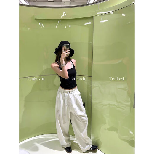 Eleven Stone High Street Hot Girl American Retro Fake Two-Piece Camisole Women's Outerwear Summer Rivet Contrast Color Short Top White Contrasts Black 2-Day Hair S S