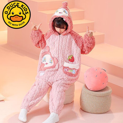 G.DUCKKIDS2024 Autumn and Winter Children's One-piece Pajamas Coral Velvet Hooded Cartoon Girls' Sleeping Bags for Big Children and Girls Home Clothes KYM One-piece Velvet-226 Egg Boy One Size 12