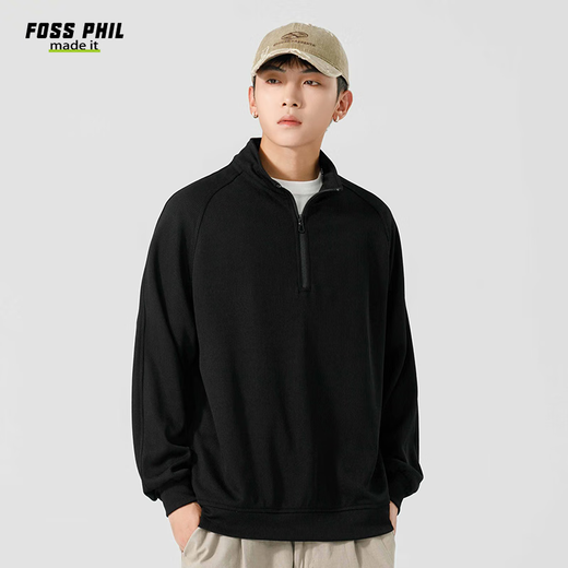 Foss Phil毛衣男秋冬季休闲半拉链立领纯色套头针织衫百搭上衣2444黑色2XL