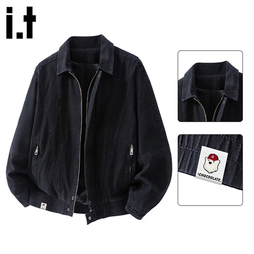 CHOCOOLATEit pure cotton denim jacket men's versatile casual jacket autumn new trendy brand handsome top black L