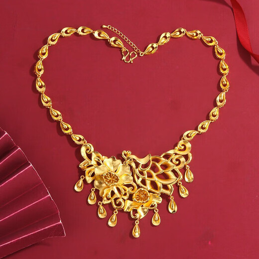 Fuwu old phoenix imitation fake three gold jewelry fake sand gold hardware set pig brand dragon and phoenix bracelet Chinese knot peacock necklace