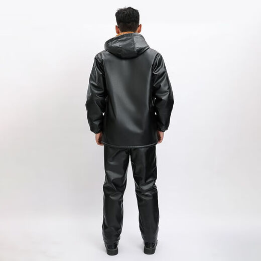 Zhiyunyan leather jacket and leather trousers suit plus velvet and thickening to keep warm, waterproof, oil-proof, windproof and cold-proof, take-out driver's labor insurance set 4XL 165-190Jin Jin equals 0.5 kg