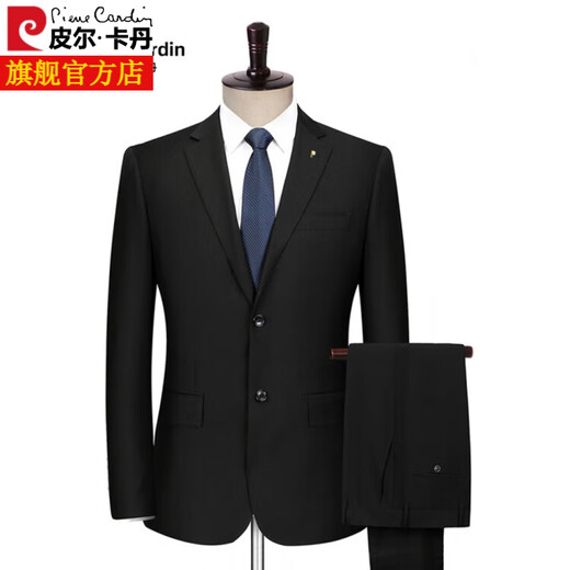 Pierre Cardin high-end wool suit for men, no ironing, spring and autumn new business casual professional formal wear, large size loose suit, black C version, enlarged and widened 5XL 200/( )