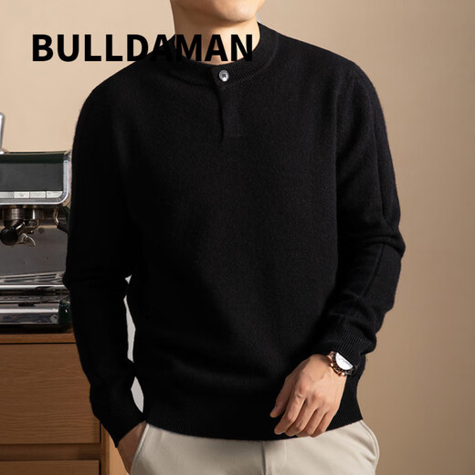 BULLDAMAN old money style Henry bottoming shirt for men 2025 winter new casual fashion basic version sweater solid color sweater black M