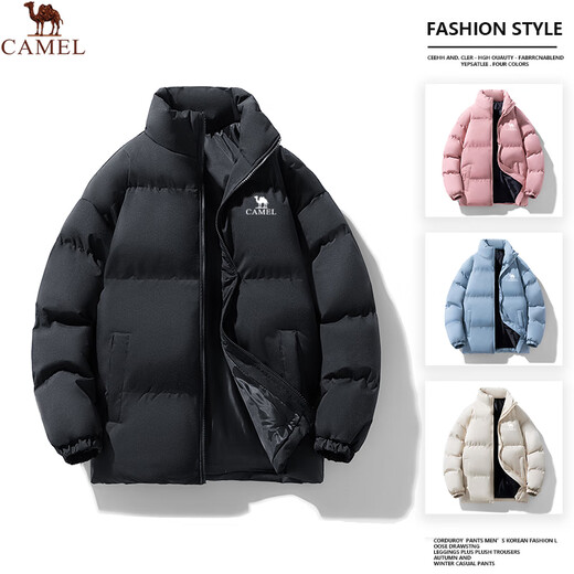 Camel Sports Cotton Clothes Winter Thickened Warm Cotton Clothes Stand Collar Windproof Jackets Uniform Casual Fashion Versatile Tops for Men and Women Black 2XL Recommended 140-160Jin Jin equals 0.5kg