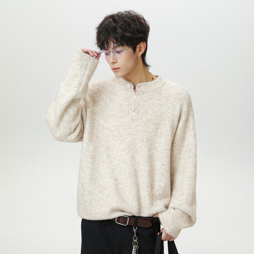 ROAR UTHAUG autumn and winter Henry collar polo sweater men's thickened warm sweater loose casual lazy style pullover sweater jacket Moss green M