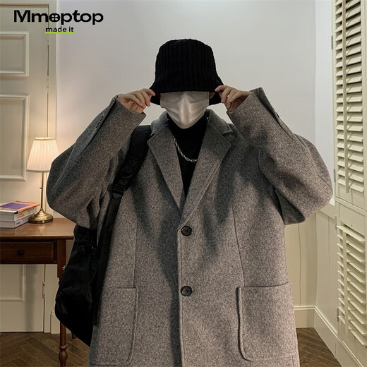 MMOPTOP short suit loose woolen coat men's winter coat Korean style loose thickened MDY01 gray XL