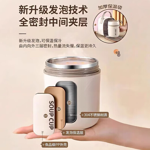 OSPIRO German quality insulated breakfast cup breakfast take-out soy milk cup insulated with lid spoon girls portable wide mouth milk cup Germany 304 meters white 480ML free spoon