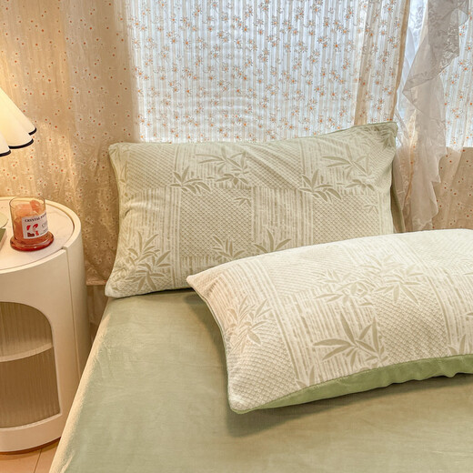 2025 new flannel coral velvet plush winter thickened plus velvet bed sheets milk velvet four-piece warm bedding set Bamboo Linjian-green bed sheet style 1.8 four-piece set-quilt cover 200x230