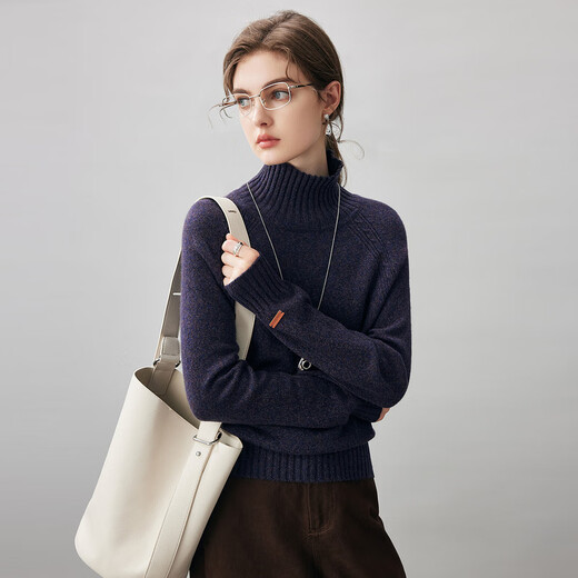 Komenboka 2025 autumn and winter new turtleneck cashmere sweater women's raglan sleeve sweater loose thickened bottoming sweater dark wisteria L