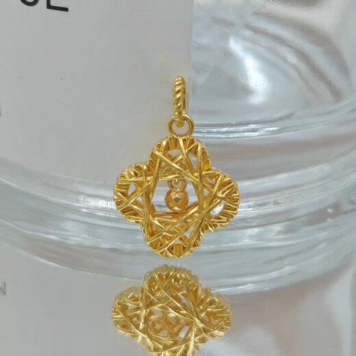 18K gold diamond pendant, brushed clover, 18K gold woven four-leaf clover pendant, birthday gift for girls, yellow K chain