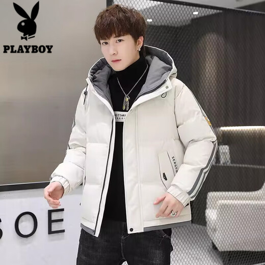 Playboy (PLAYBOY) Down Jacket Men's 2025 Winter New Korean Style Trendy Down Jacket Men's Winter Hooded Jacket 937 Gray 2XL Recommended 140-155Jin Jin equals 0.5 kg