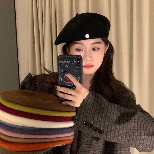 Yanfang Nuoxiben Hat Women's Summer Wool Internet Celebrity Beret Women's Retro Painter Hat Showing Face, Small Temperament Red Hat Trend Milky White M