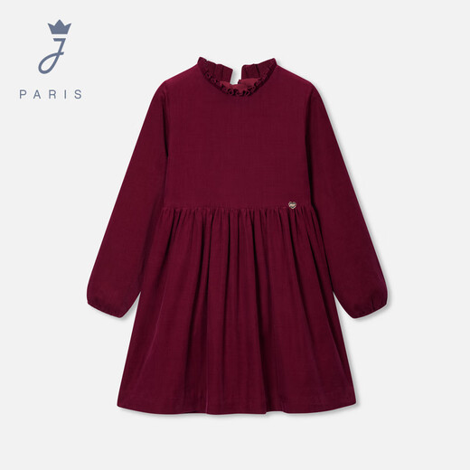 JACADI girls long-sleeved dress 2025 autumn and winter new pure cotton burgundy dress 2085120 burgundy 541 140 /10A