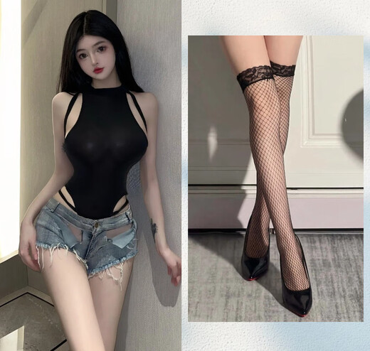 Manyan Swimming Pool Training Sexy Japanese Dead Water Hollow Free One-piece Bodysuit Tight Swimsuit Sexy Clothes for Women Pool Training Black + Black Fishnet Stockings One Size (80-125Jin Jin is equal to 0.5kg) Confidential delivery