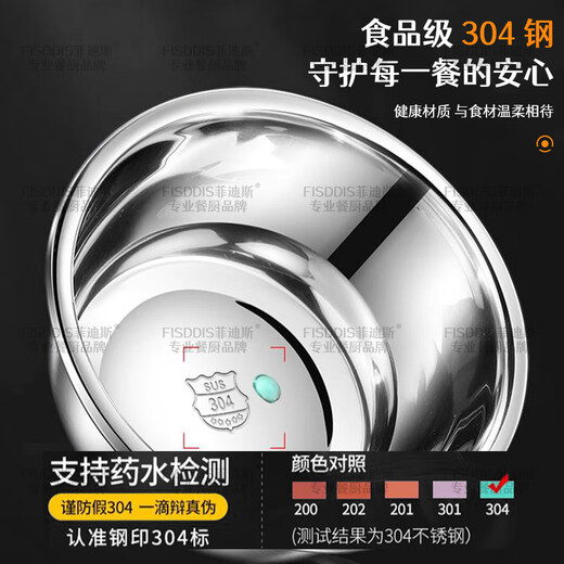 FISDDIS 304 stainless steel basin seasoning basin extra thick soup basin vegetable salad basin and basin 20cm cooking basin LLP-20