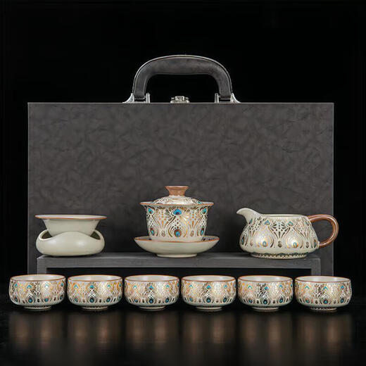 Yuanhe Dunhuang Ru Kiln Kung Fu Tea Set Home Office High-end Ceramic Covered Bowl Tea Cup Complete Set Holiday Gifts