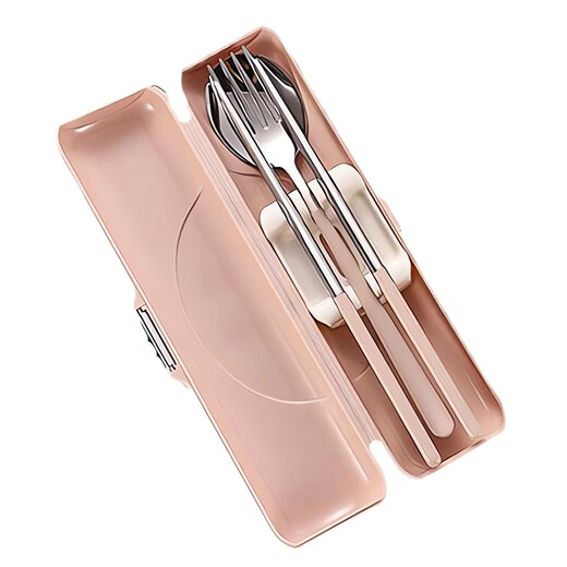Xinnan primary school student chopsticks and spoon set children's 304 stainless steel portable tableware three-piece set with exquisite storage box for women bow tie tableware three-piece set bean paste powder