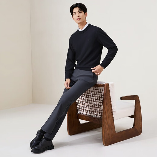 SEVEN (SEVEN) SEVEN Contains wool/mulberry silk/velvet pullover thick sweater for men autumn and winter new casual warm sweater black L (175/92A)