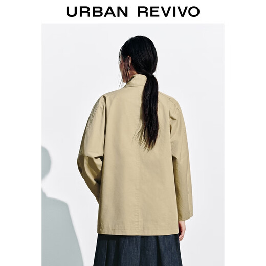 UR2025 Winter New Women's Casual Amber Streamer Wind Ribbon Windbreaker Jacket UYL150130 Light Khaki S