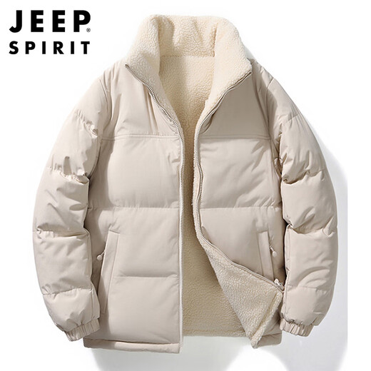 JEEP SPIRIT Jeep cotton jacket men's winter cotton jacket double-sided lamb velvet cotton jacket men's velvet jacket light military green L