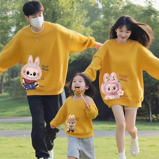 KUCLUT Labubu parent-child clothing 2025 autumn and winter long-sleeved sweatshirts for a family of three and four, mother and daughter tops, gray and purple plus velvet 120 baby