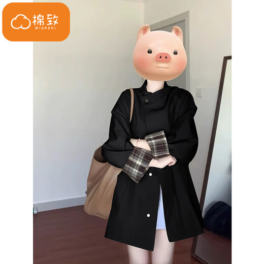 Cotton Korean style windbreaker jacket for women British style autumn and winter new fashion high-end stand-up collar short popular coat 125 khaki high quality L 110-120Jin Jin is equal to 0.5 kg