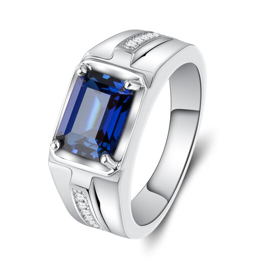 Yayin light luxury colored gemstone cultured tanzanite sapphire men's trendy ring 925 sterling silver platinum plated ring with engraving for men 14#