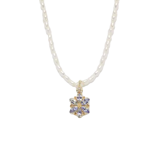 Ningfeng Japanese nojess Christmas limited romantic snowflake natural moonstone tanzanite silver crystal necklace clavicle chain pearl necklace + moonstone pendant