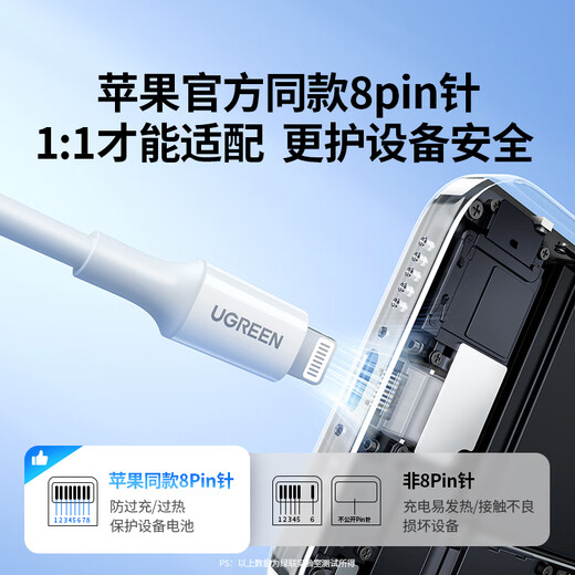Greenlink MFi certification does not pop up, suitable for Apple charging cable, fast charging data cable, USB to Lightning lightning interface, iPhone14/13/12 mobile phone tablet 1m